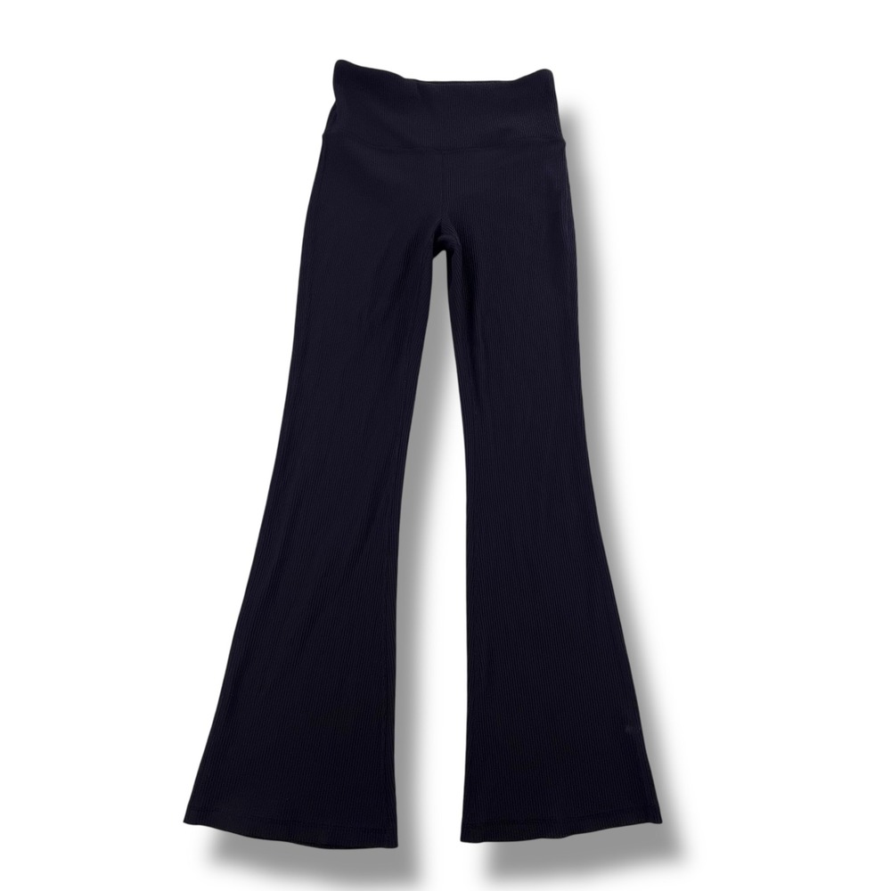 Athleta Elation Rib Crop Flare Leggings Black Ribbed High Rise Pants Medium Tall
